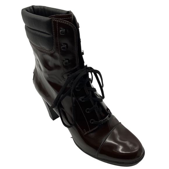 TOD'S DARK BROWN PATENT LEATHER LACE UP BOOTS - Picture 1 of 8